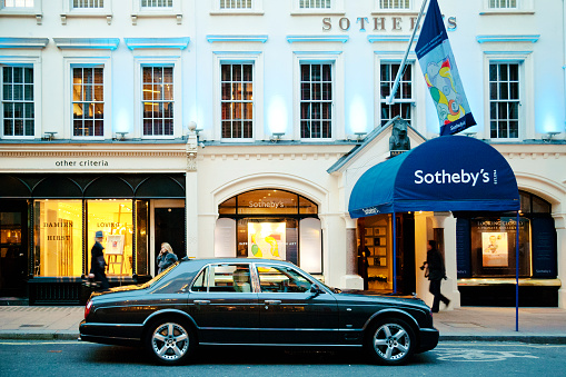 London, England - February 7, 2011: Sotheby's is the world's fourth oldest auction house. It is located in New Bond Street in Mayfair district.  It offers objects and works of art from all over the world.