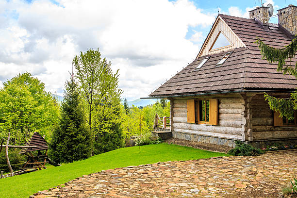 istock Beautiful log cabin in forest 501241453