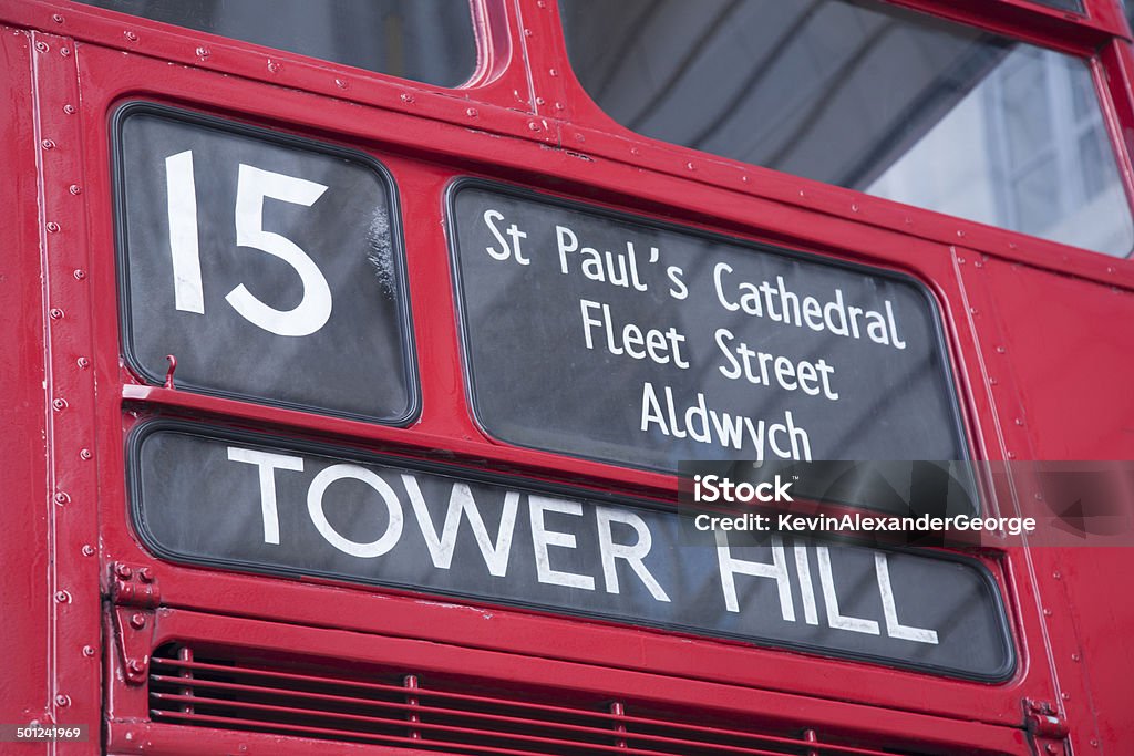 Number 15 Red Bus to Tower Hill, London Number 15 Red Bus to Tower Hill, London, England, UK Fleet Street Stock Photo