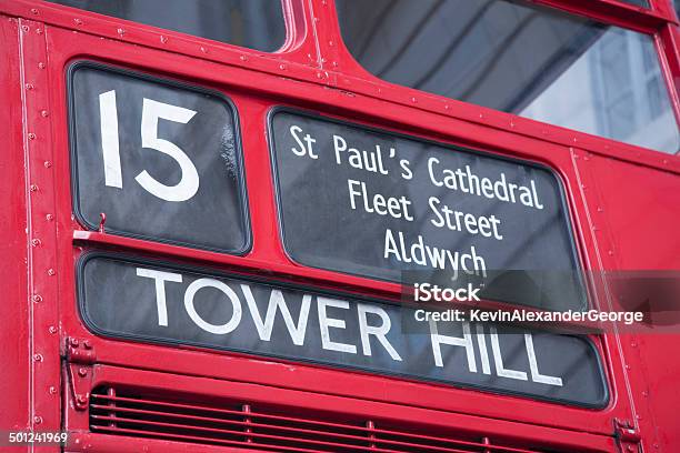 Number 15 Red Bus To Tower Hill London Stock Photo - Download Image Now - Fleet Street, Tower Hill, British Culture