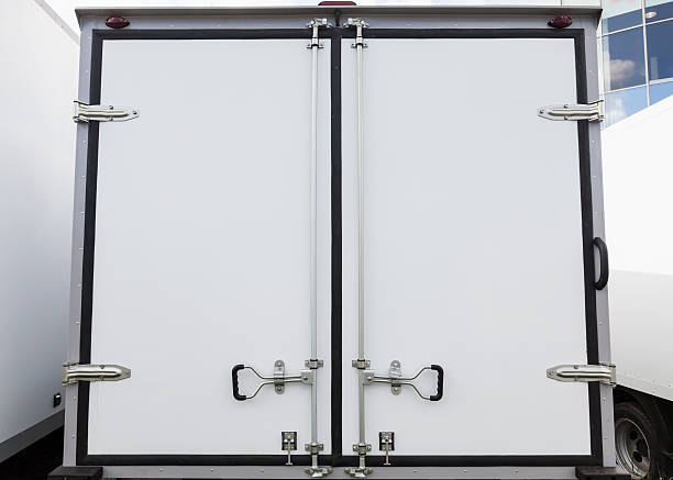 Back doors of new white cargo truck