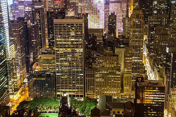 istock Manhattan view on skyscrapers at night from Empire State Building 501249620