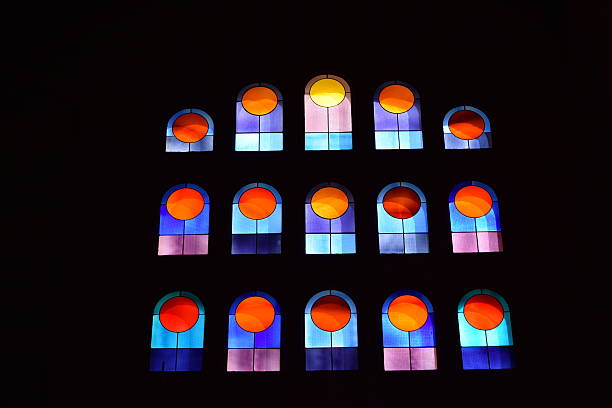 Colorful stained glass in Port Grimaud, France stock photo