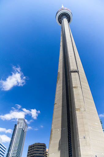 View of the CN Tower in Toronto from below