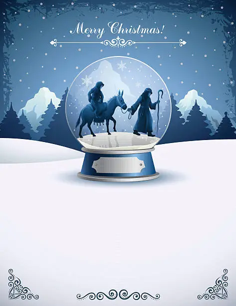 Vector illustration of Nativity Scene in a snow globe