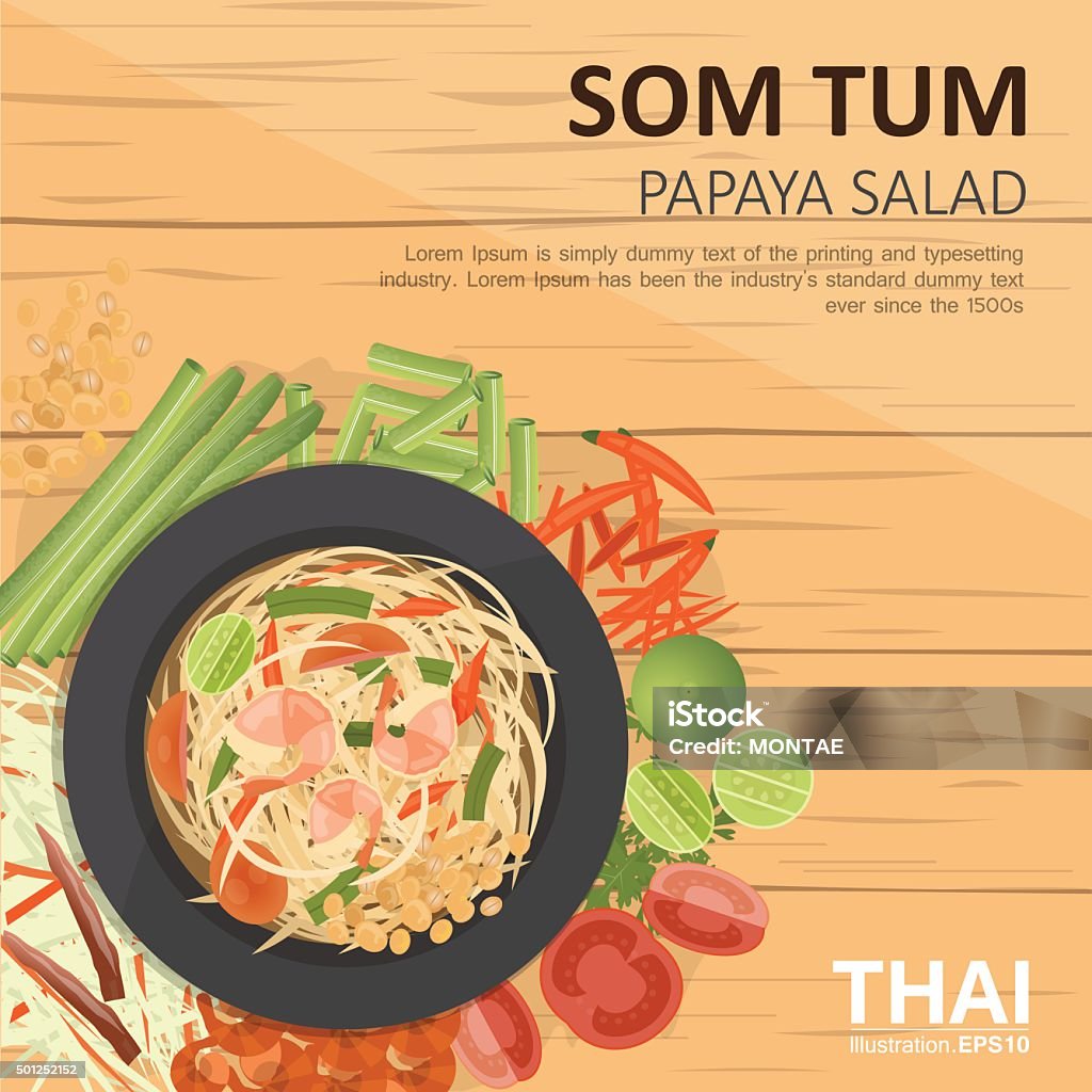 Som Tum ,Thai Green papaya salad , with ingredients vector illustration design of Thai food, Som Tum ,Thai Green papaya salad , with ingredients, top view Food stock vector