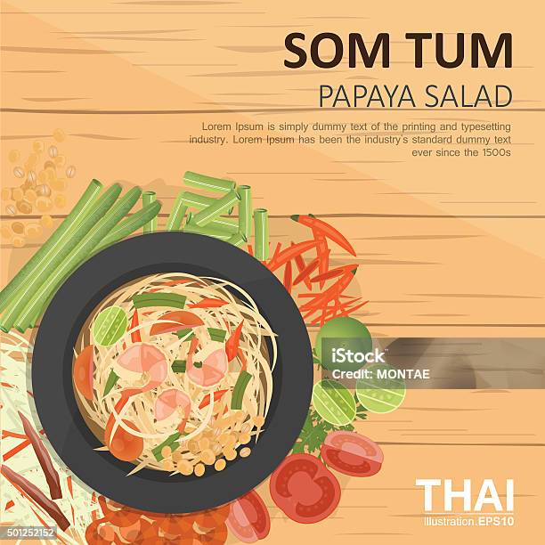 Som Tum Thai Green Papaya Salad With Ingredients Stock Illustration - Download Image Now