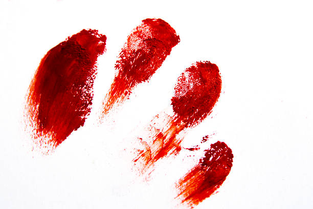 huellas dactilares bloodly rojo - sangre fotografías e imágenes de stock
