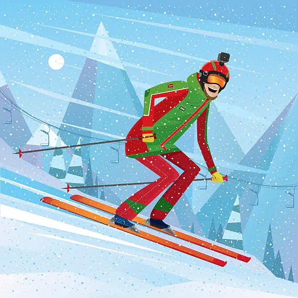Vector illustration of Descent from the mountain on skis