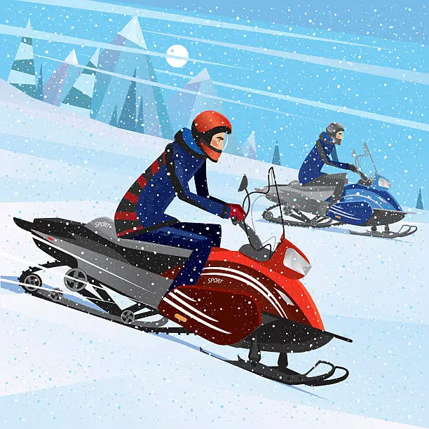 Vector illustration of Friends snowmachine race