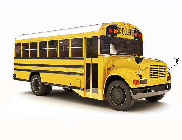 autobús de colegio con parte superior en blanco aislado sobre un fondo blanco - autobús de colegio fotos fotografías e imágenes de stock