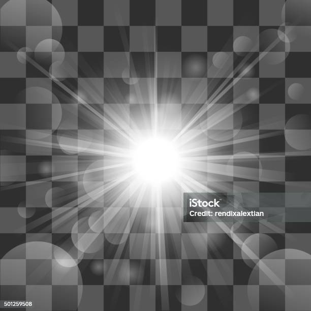 Sonne Platzen Auf Transparenz Hintergrund Stock Vektor Art und mehr Bilder von Lichtquelle - Lichtquelle, 2015, Abfackelschornstein