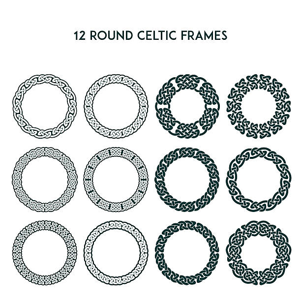 круглая кельтский оправе - celtic style celtic culture tied knot pattern stock illustrations