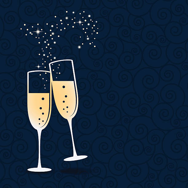 Glasses of champagne isolated on dark blue background Glasses of champagne isolated on dark blue background. Vector illustration cham mask stock illustrations