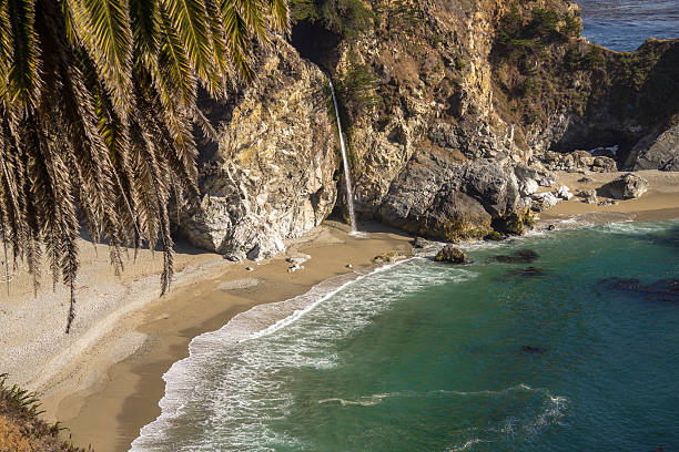 istock View on bay with waterfall at Big Sur, California 501259984