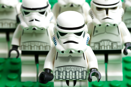 Westwood, NJ, USA - July 3, 2014: Lego stormtroopers from the Star Wars film franchise