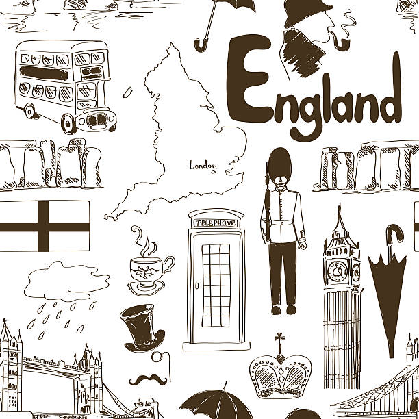 Sketch England seamless pattern Fun sketch England seamless pattern sherlock holmes icon stock illustrations