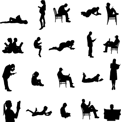 Vector silhouettes of people sitting in a chair.