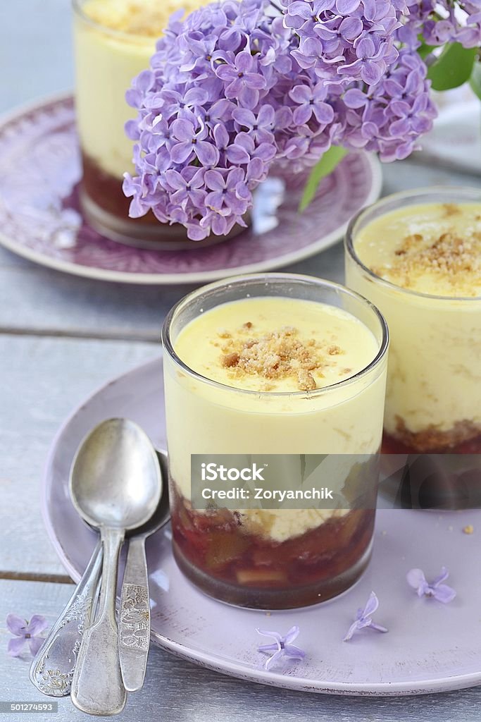 rhubarb desert Cream - Dairy Product Stock Photo