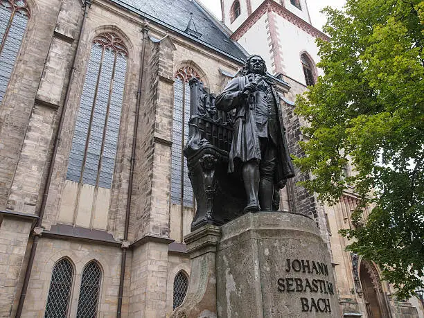 The Neues Bach Denkmal meaning new Bach monument stands since 1908 in front of the St Thomas Kirche church where Johann Sebastian Bach is buried