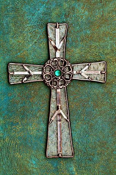istock Religious: Glass and Metal Cross on Textured Background 501275761