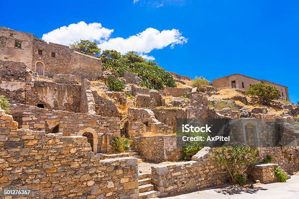 Old Ruins In Spinalonga Island Crete Greece Stock Photo - Download Image Now - Abandoned, Ancient, Antiquities