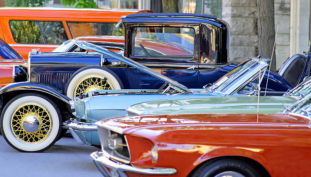 Classic Cars Classic cars parked along street vintage car stock pictures, royalty-free photos & images