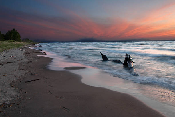 Lake Huron Beach at Twilight Lake Huron Beach at Twilight - Pinery Provincial Park, Ontario provincial park stock pictures, royalty-free photos & images