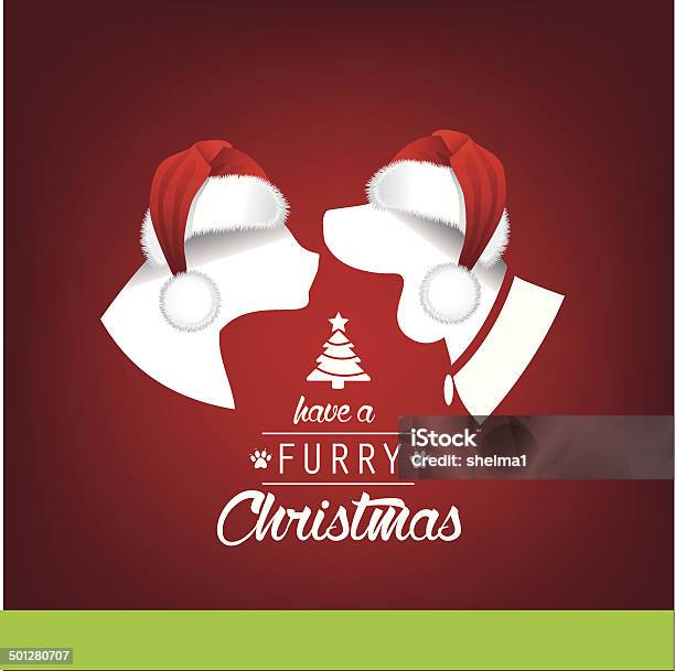 Furry Christmas Santa Hat Greeting Card Design Stock Illustration - Download Image Now - Christmas, Dog, Domestic Cat