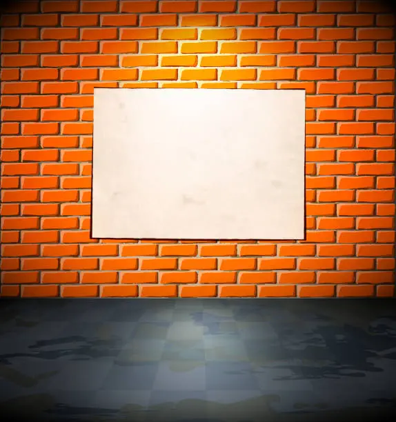 Vector illustration of Blank poster on the brick wall