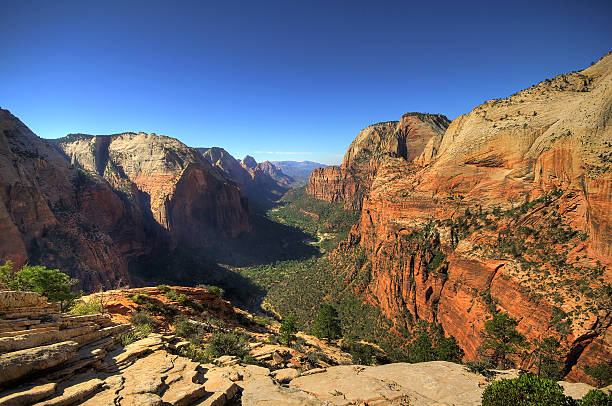 ausblick auf den zion national park von angel's landing point - majestic awe canyon national park stock-fotos und bilder