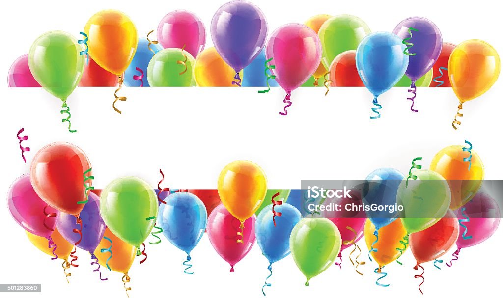 Balloons Party Banner A balloons banner sign with party balloons and confetti Hot Air Balloon stock vector
