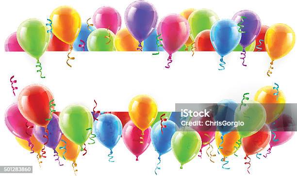 Balloons Party Banner Stock Illustration - Download Image Now - Hot Air Balloon, Balloon, Streamer