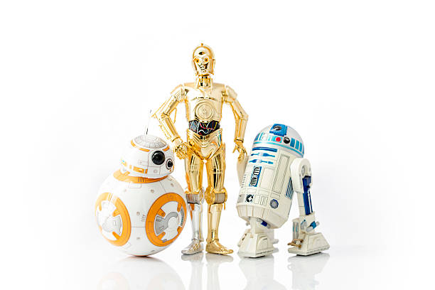 Star Wars Droids istanbul, Turkey - December 13, 2015: Star Wars droid toys r2d2, c3p0 and bb8 photographed on reflective white background. star wars stock pictures, royalty-free photos & images