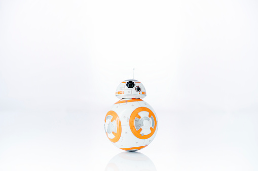 istanbul, Turkey - December 13, 2015: Portrait of BB-8 toy. New droid of Star Wars movie appearing in The Force Awakens episode. BB-8 toy is produced by Sphero for Lucas Film.