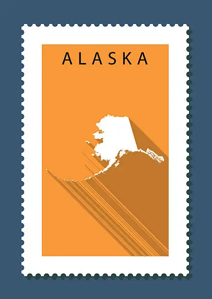 Vector illustration of Alaska Map on Orange Background, Long Shadow, Flat Design,stamp