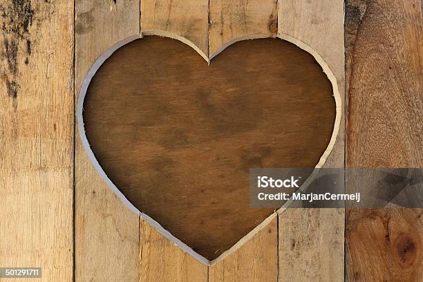 Love Valentines Heart Wooden Frame Brown Background Stock Photo - Download Image Now