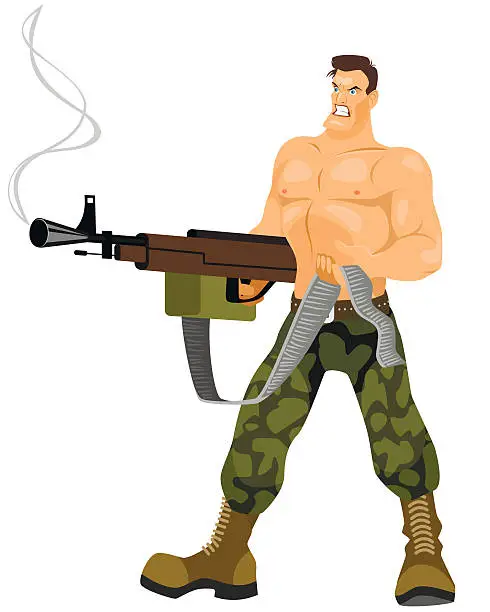 Vector illustration of Commando with machine gun