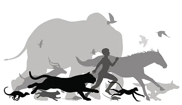 Vector illustration of Running with animals