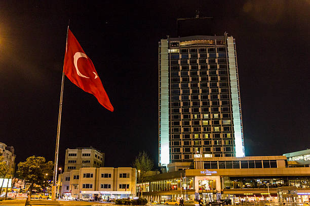 на taksim в стамбуле с государственный флаг - painted image art museum istanbul стоковые фото и изображения