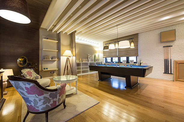 istock Interior of a luxury living room with billiard table 501295548