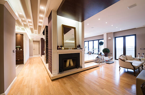 istock Luxury apartment interior with fireplace filed with candles 501296268