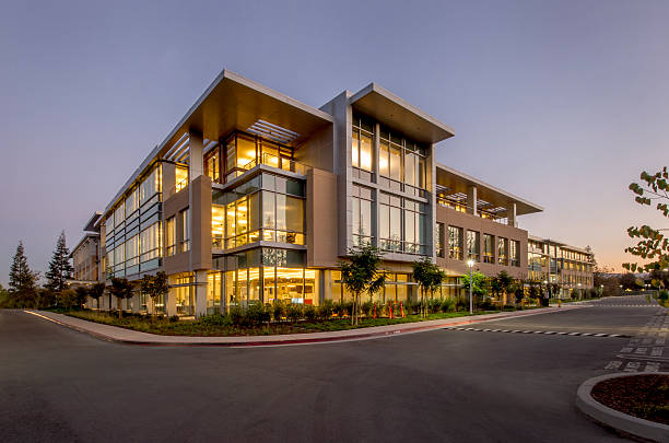 office building, noite, de silicon valley, califórnia - vale do silício - fotografias e filmes do acervo