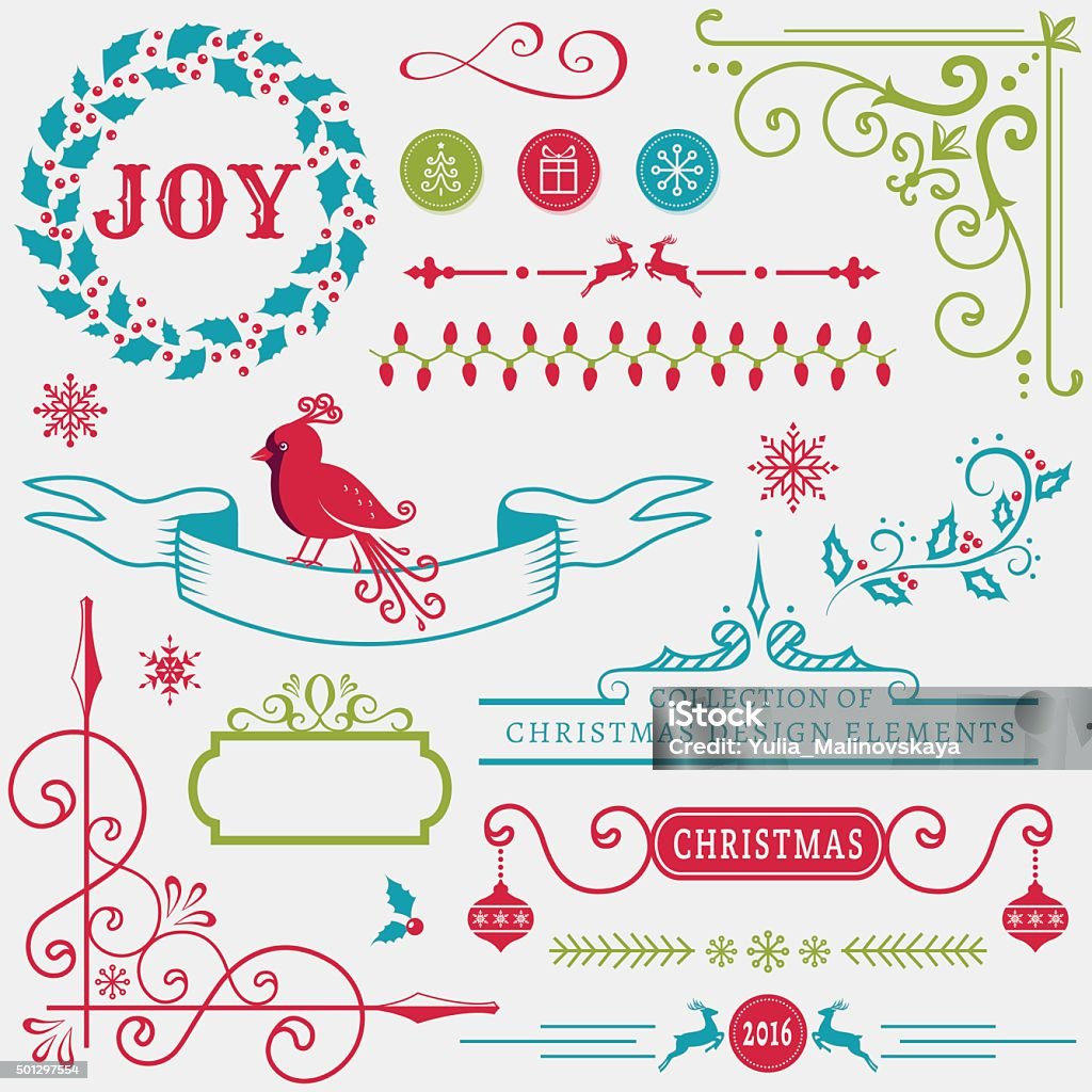 Christmas design elements. Vector set. Set of christmas and new year decorations isolated on white background. Collection of elements for greeting card, party invitations, page and web decor or other holiday design. Vector illustration. Christmas stock vector