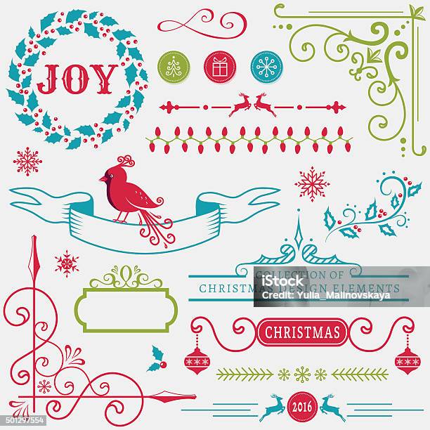 Christmas Design Elements Vector Set Stock Illustration - Download Image Now - Christmas, Embellishment, Dividing