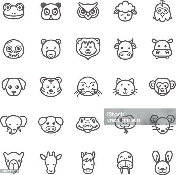 Set Of Outline Stroke Animal Icons Stock Illustration - Download Image Now - Chicken - Bird, Chicken Meat, Large