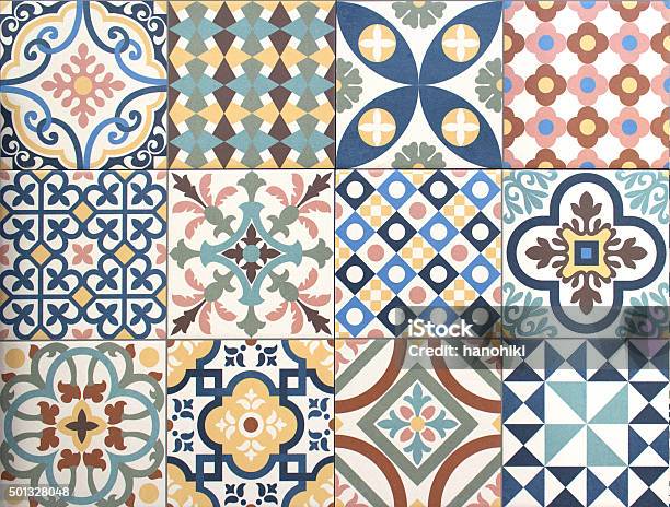 Colorful Decorative Tile Pattern Patchwork Design Stock Photo - Download Image Now - Tile, Tiled Floor, Spain