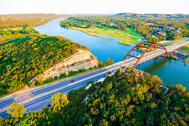 istock Pennybacker 360 bridge, Colorado River, Austin Texas, aerial panorama 501329976