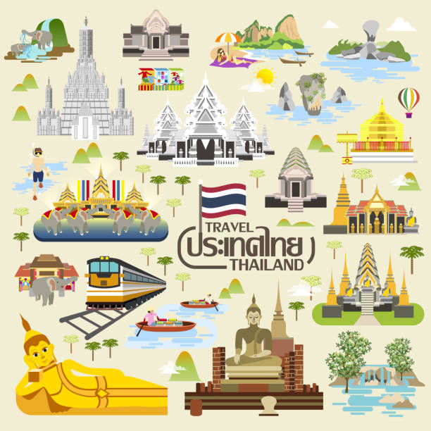 thailand reisen-kollektion - erawan stock-grafiken, -clipart, -cartoons und -symbole