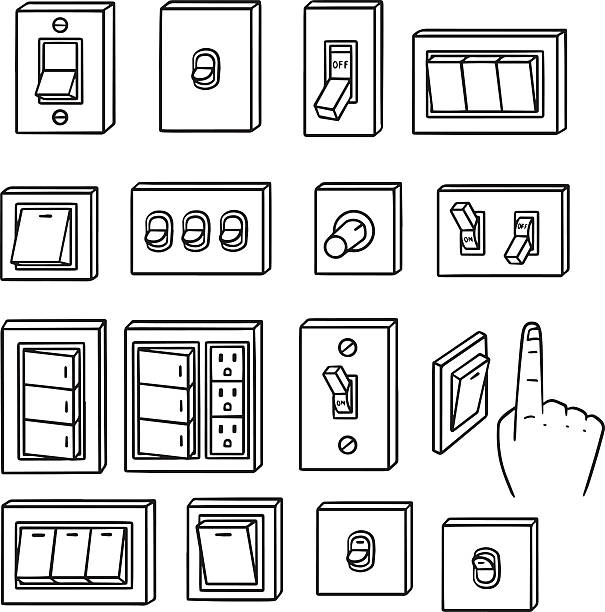 벡터 세트마다 전기 스위치 - switch light switch electricity human hand stock illustrations